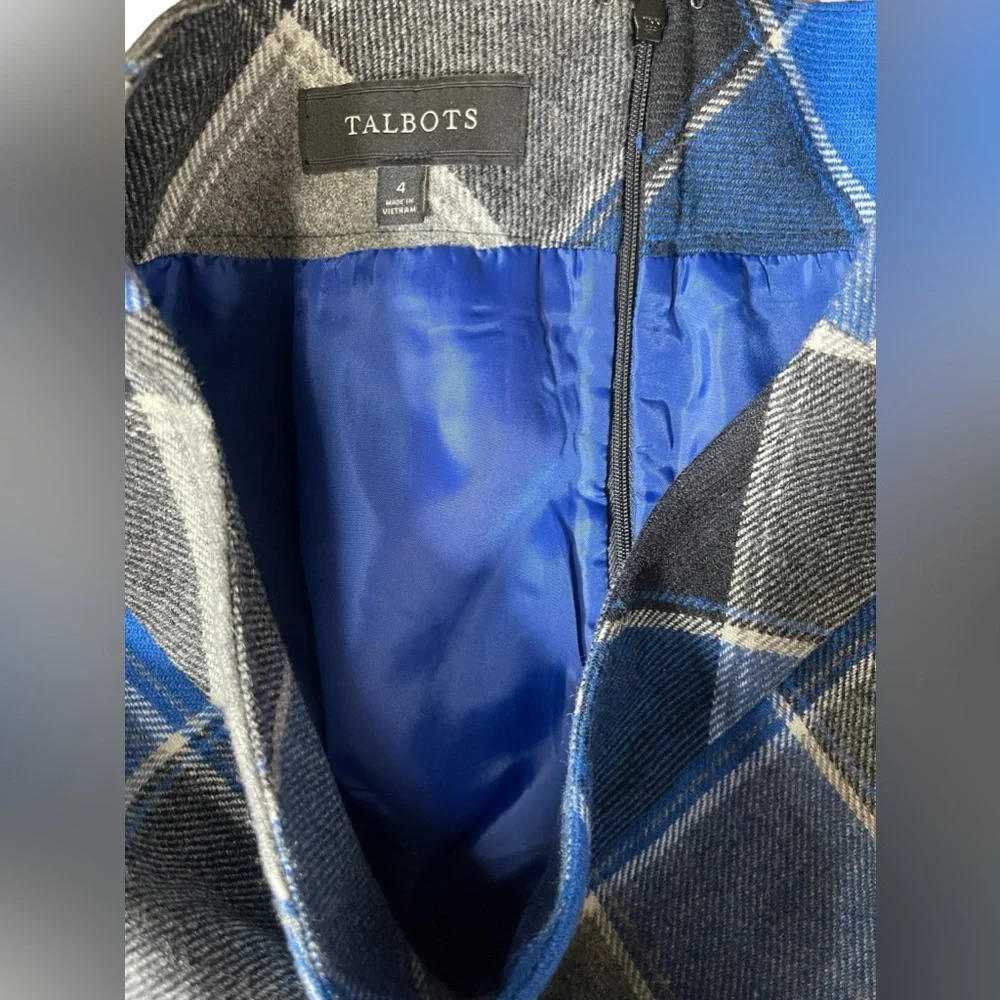 Talbots skirt size 4 sapphire blue & black Buffalo plaid Pencil Straight skirt 💙